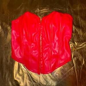 red pleather crop corset top